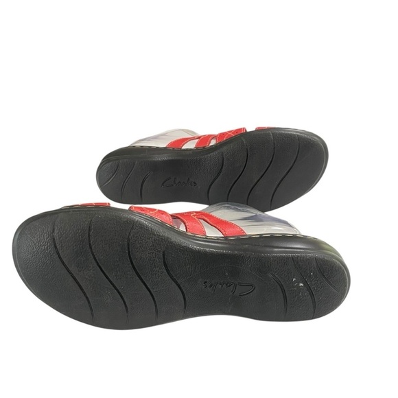 CLARKS LEISA CACTI Q Red LEATHER SLIP ONS OPEN TOE SANDALS SHOES WOMENS SZ 9M - Picture 6 of 14